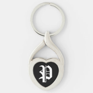 "P" Black Heart Keychain