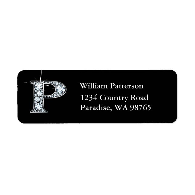 "P" Diamond Bling Monogram Return Address Label (Front)