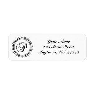 P Dot Circle Mongram Address Label (Black / Grey)
