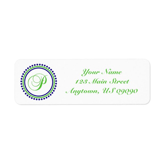 P Dot Circle Mongram Address Label (Green / Blue) (Front)