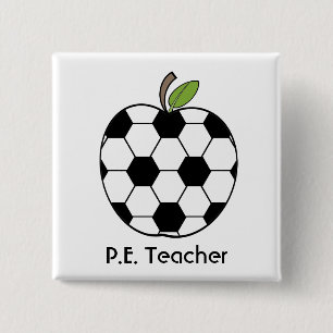 P.E. Teacher Soccer Ball Apple Button