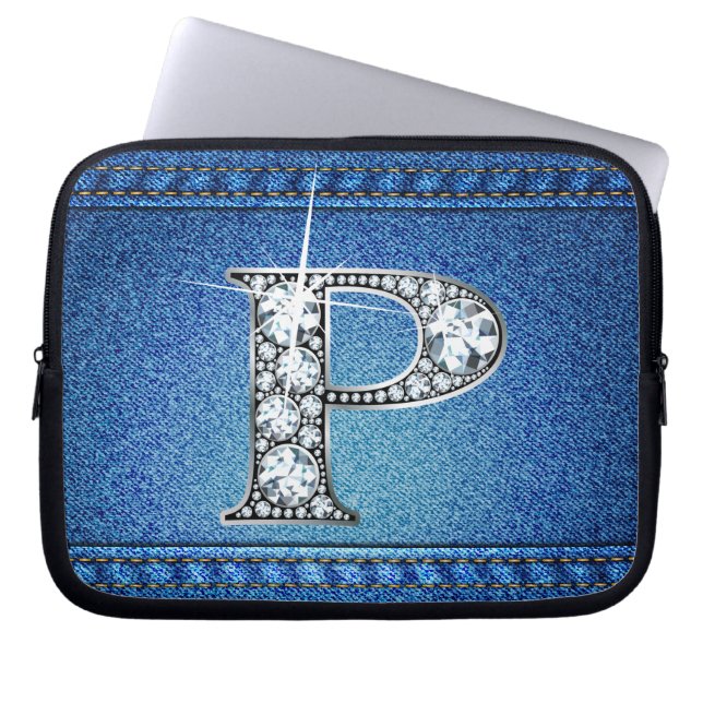 P Faux "Diamond" Denim Stitching Electronics Bag (Front)