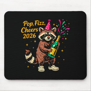 P Fizz Cheers 2026 Funny Raccoon New Year Design  Mouse Pad