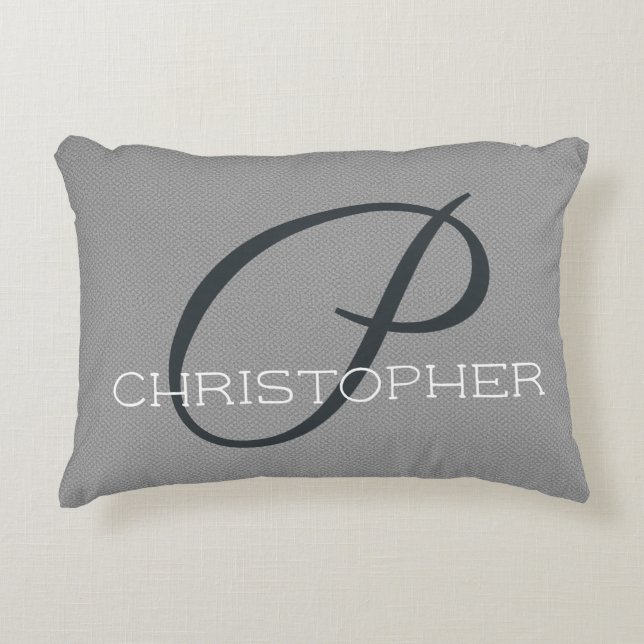 P Initial Personalized Name Black White Grey Accent Pillow (Front)