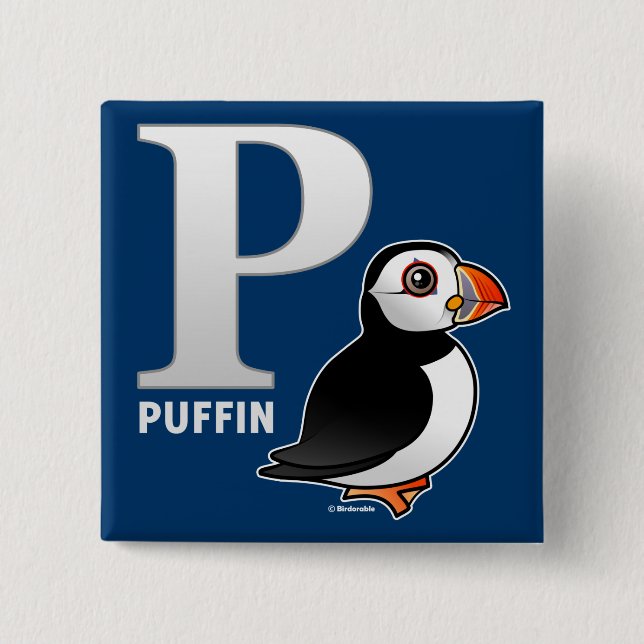 P is for Puffin 2 Inch Square Button (Front)