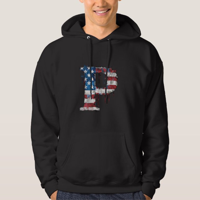 P Letter Initial Monogram Alphabet Patriotic Ameri Hoodie (Front)