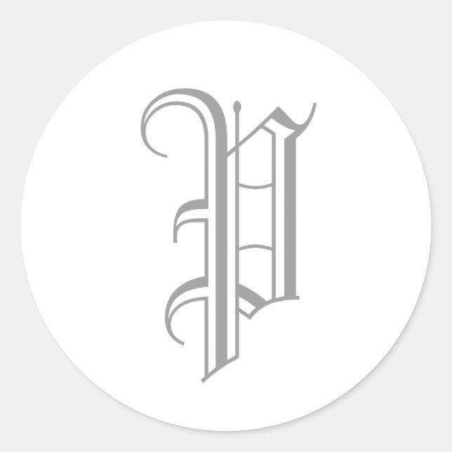 P Letter Monogram Sticker Grey Old English (Front)