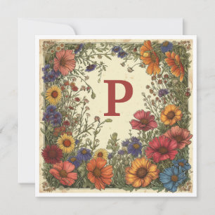 "P" Milano Red: Bloom & Monogram Holiday Card