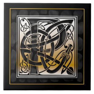 P Monogram Celtic Black Stone Carreaux céramiques