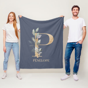 P Monogram Floral Personalized Fleece Blanket