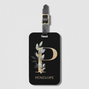 P Monogram Floral Personalized Luggage Tag