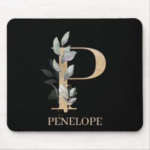 P Monogram Floral Personalized Mouse Pad
