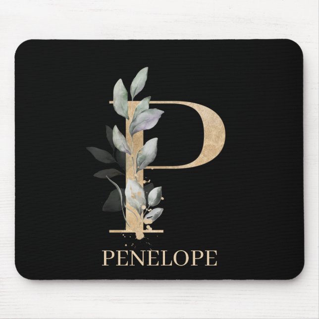 P Monogram Floral Personalized Mouse Pad (Front)
