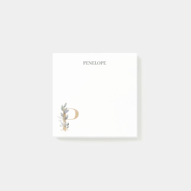 P Monogram Floral Personalized Post-it Notes (Front)