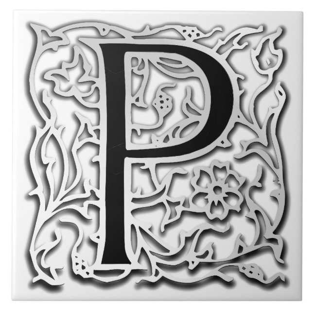 P Monogram "Silver Besque" Ceramic Tile (Front)