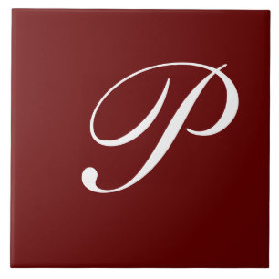 P Monogram, White on Dark Red, Tile