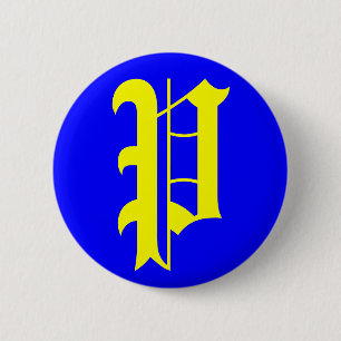P - OLD ENGLISH 2 INCH ROUND BUTTON