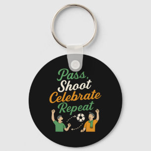 P, Shoot, Celebrate, Repeat Soccer Fan Graphic Keychain