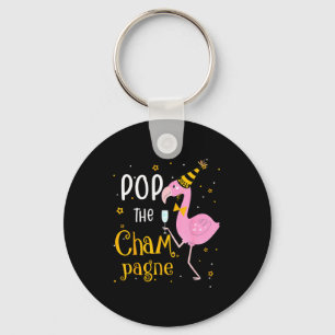 P The Champagne It's New Year! Funny Flamingo Drin Keychain