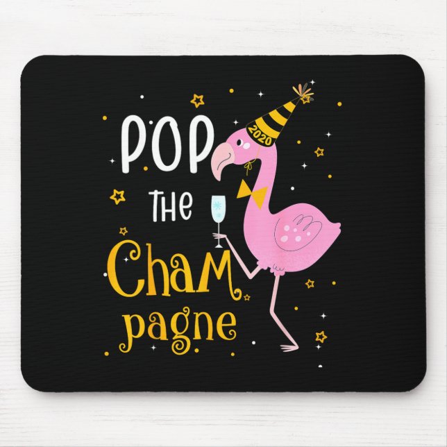 P The Champagne It's New Year! Funny Flamingo Drin Mouse Pad (Front)