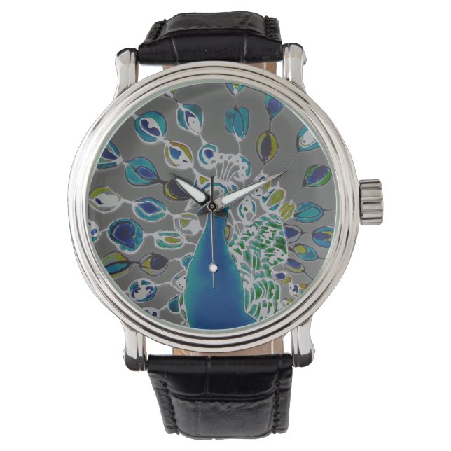 © P Wherrell Contemporary impressionist peacock Watch (Front)