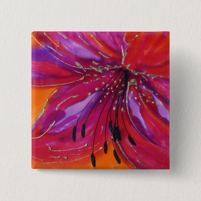 © P Wherrell Fine art lily painted on silk 2 Inch Square Button (Front)