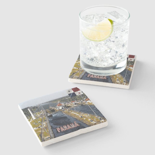 PA0003 America - Panama - Canal Locks - panoramic Stone Coaster (Side)