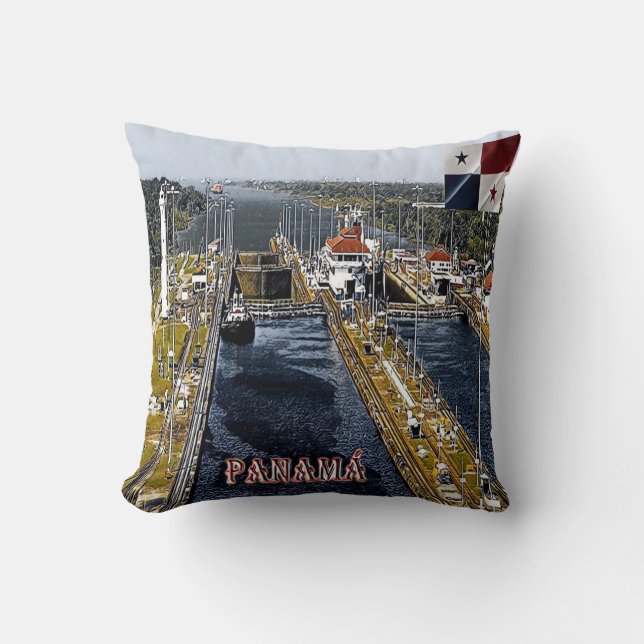 PA0003 America - Panama - Canal Locks - panoramic Throw Pillow (Front)