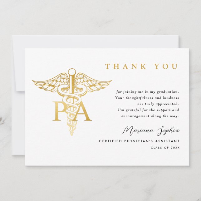 PA Caduceus Graduation Thank You Card (Front)
