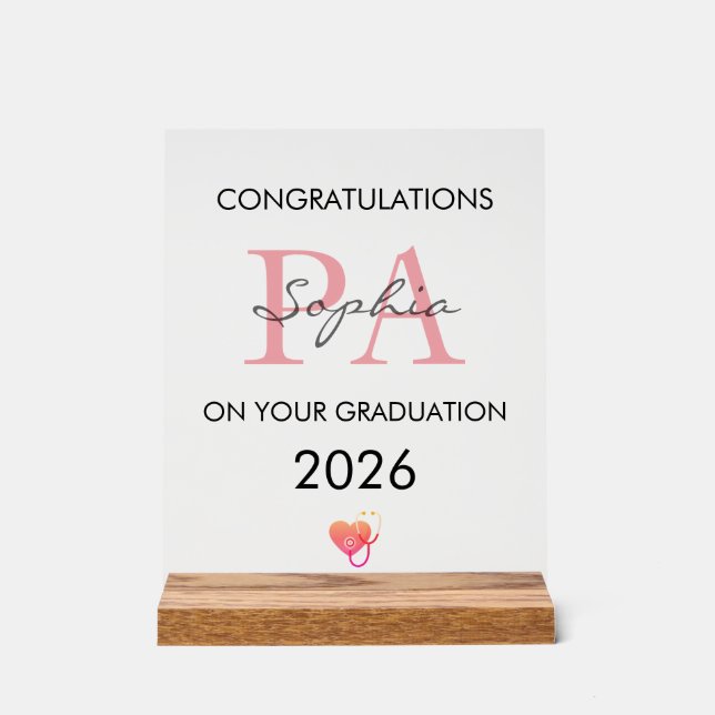 PA Graduation Personalized Name Class of 2026 Acrylic Sign (Front)