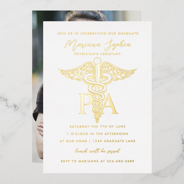  PA Physician's Assistant Caduceus Graduation Gold (Front/Back)