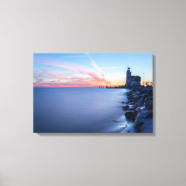 Paard van Marken lighthouse in a blue sunrise Canvas Print (Front)