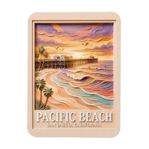 Pacific Beach San Diego 3D Textured Surfing Travel Magnet