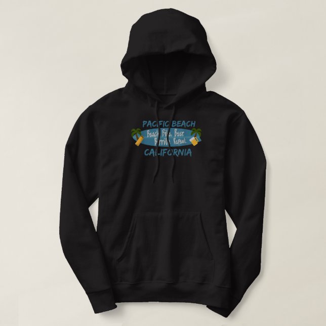 Pacific Beach  San Diego California Surf 92109 PB Hoodie (Design Front)
