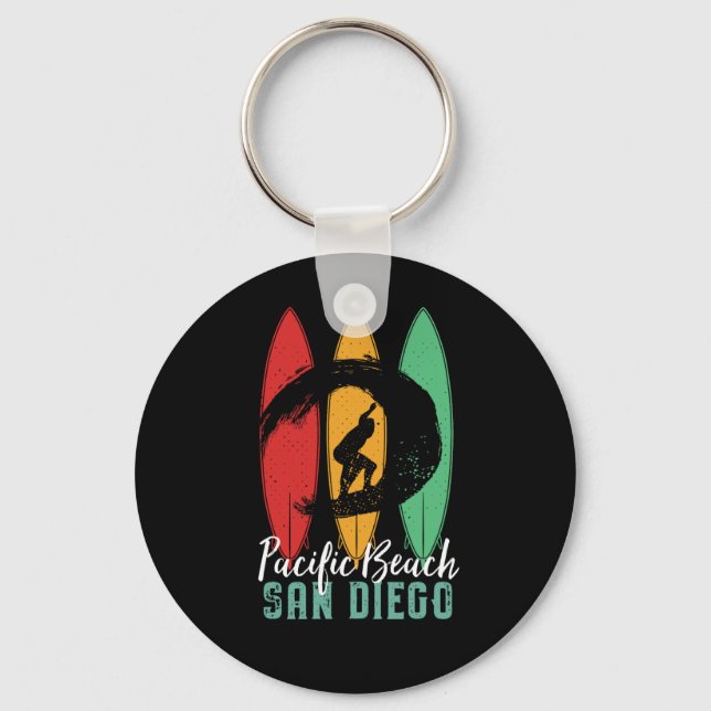 Pacific Beach San Diego Vintage Retro Surfing Keychain (Front)