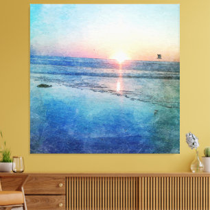 Pacific Beach Sunset Watercolor Canvas Print