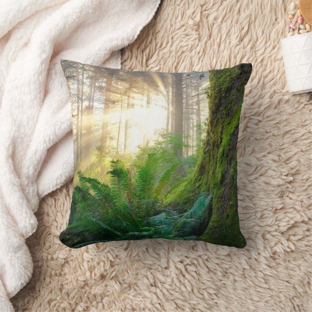 Pacific Coast Forest, Oregon Throw Pillow (Blanket)