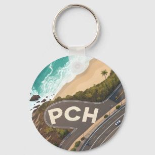 Pacific Coast Highway Aerial Travel Art Keychain