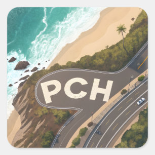 Pacific Coast Highway Aerial Travel Art Square Sticker