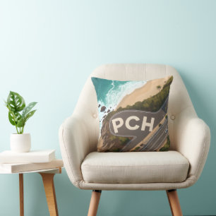 Pacific Coast Highway Aerial Travel Art Throw Pillow