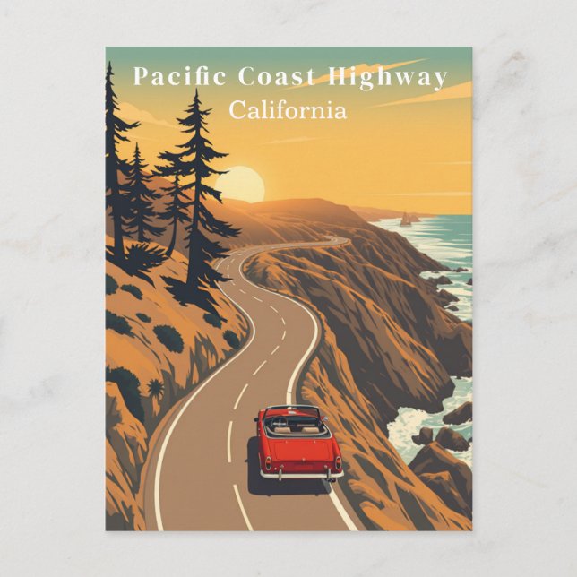 Pacific Coast Highway California Retro Coastal Postcard (Front)