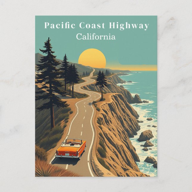 Pacific Coast Highway California Vintage Coastal Postcard (Front)