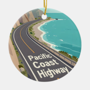 Pacific Coast Highway Graphic Travel Art Ceramic Ornament