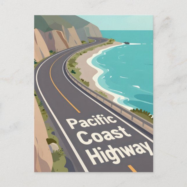 Pacific Coast Highway Graphic Travel Art Postcard (Front)