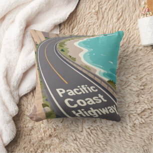 Pacific Coast Highway Graphic Travel Art Throw Pillow