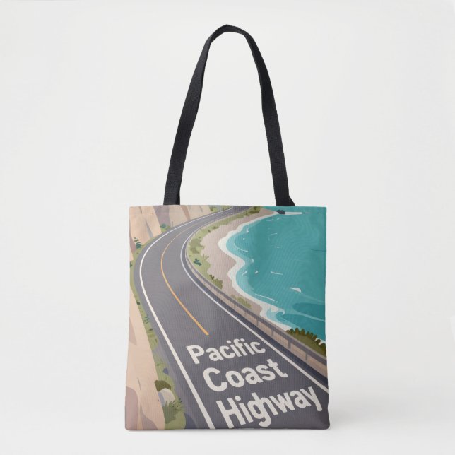 Pacific Coast Highway Graphic Travel Art Tote Bag (Front)