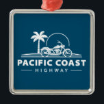 Pacific Coast Highway Motorcycle Metal Ornament<br><div class="desc">Pacific Coast Highway,  also know as California Route 1 or the PCH is one of the most astoundingly scenic roads in the world,  meant to be traversed slowly,  while gasping at the mountains,  towering trees,  expansive beaches and endless sky.</div>