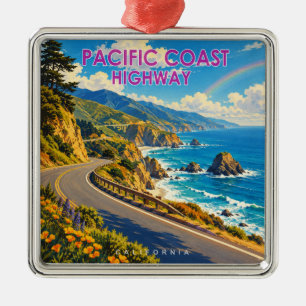 Pacific Coast Highway Rainbow Metal Ornament