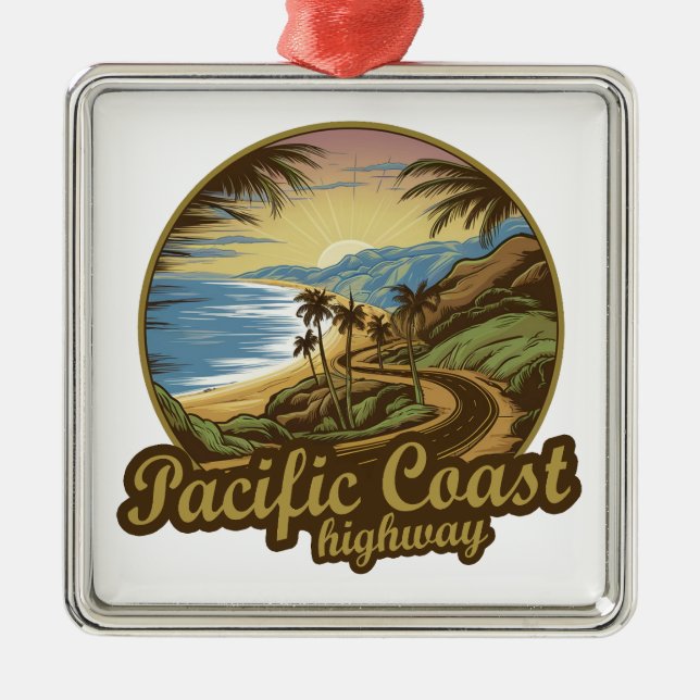 Pacific Coast Highway Retro Metal Ornament (Front)