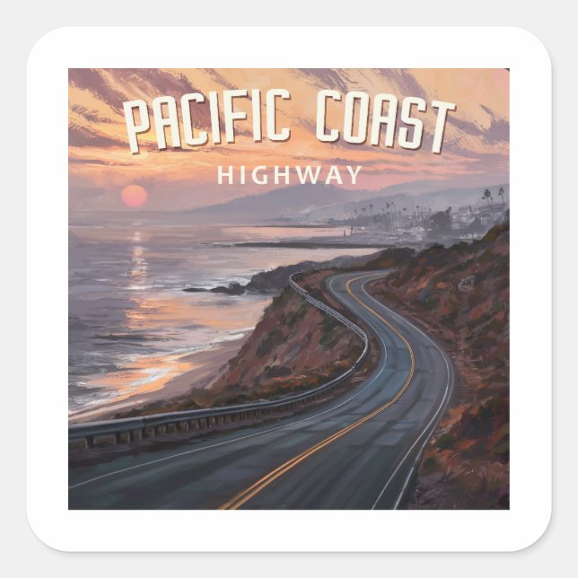 Pacific Coast Highway Sunset Square Sticker (Front)